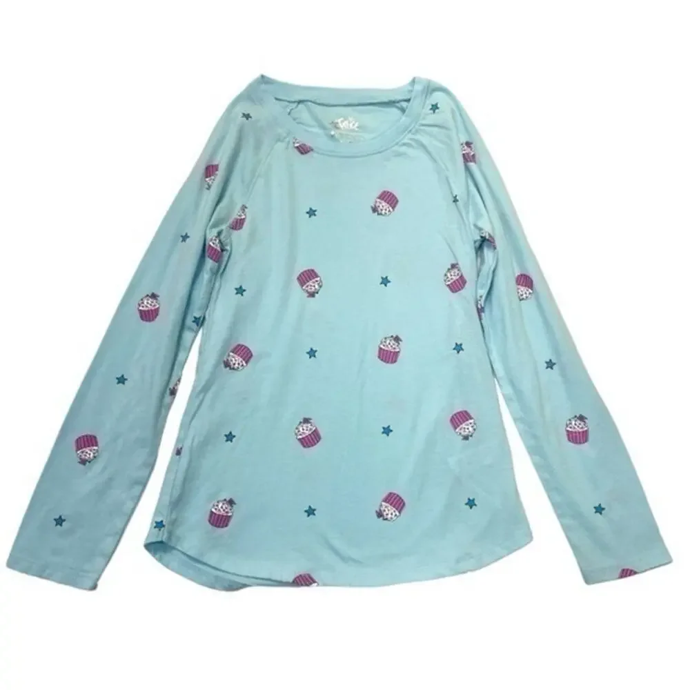 Cupcake Long Sleeve Graphic T-shirt Girls Size 8 baby blue pink tee